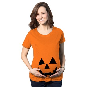 Maternity Happy Jack O Lantern Pregnancy T Shirt Cute Halloween Pumpkin Bump Tee - Crazy Dog Maternity T Shirt - 1 of 4