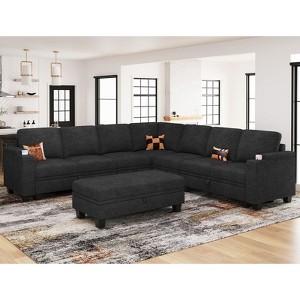 Belffin L-Shaped Fabric Sectional Couch - 6-Seater Modular with Storage Ottoman & Tool-Free Assembly - 1 of 4