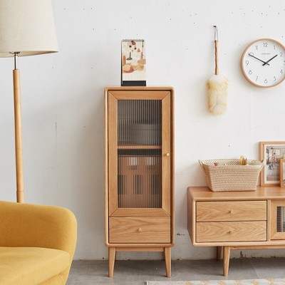 Living Room Storage Cabinet With Vintage Glass Door, Freestanding TV Stand With 2 Shelves Enclosed Cabinet 1 Drawers Handle for Entryway Kitchen