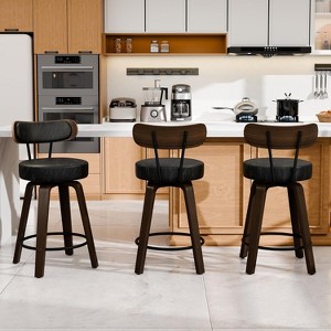 DYHOME 26" Swivel Counter Height Bar Stools with Wood Back and Faux Leather Seat, Set of 3 - 1 of 4