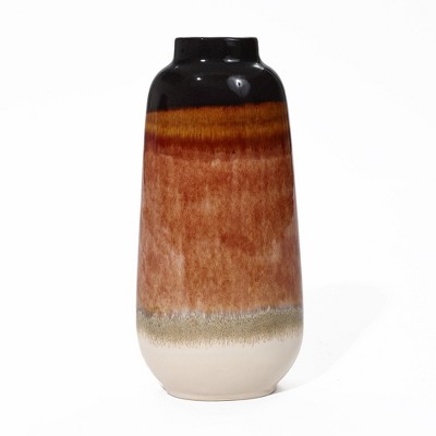 LuxenHome Earth Tones 15.4-Inch Tall Round Stoneware Vase Multicolored
