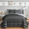 Dark Grey Boho Quilt Set, 3pcs White Striped Reversible Coverlet, Brushed Microfiber for All Seasons - 3 of 4