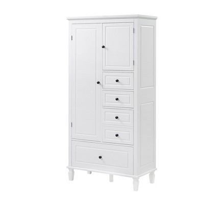 Dexmalle White Tall and Wide Storage Cabinet with Doors and Adjustable Shelves