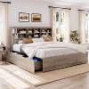 King Bed Frame with Storage Headboard, Wooden Bed Frame with 4 Drawers, Storage Bookcase & King Size Platform Bed - 4 of 4