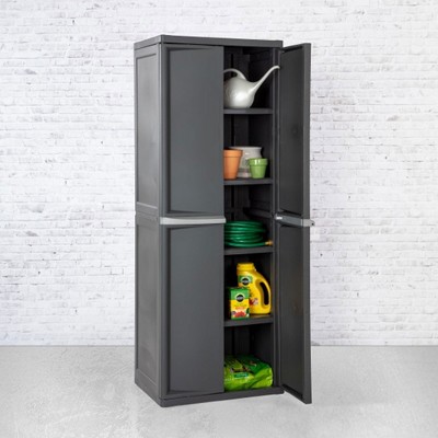Gray Lockable Plastic Storage Cabinet with Adjustable Shelves