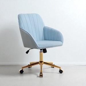 Mshliw Ergonomic Velvet Swivel Office Chair with Adjustable Height, Dining Chair, Gold Metal Base and Lumbar Support for Home or Office - 1 of 4