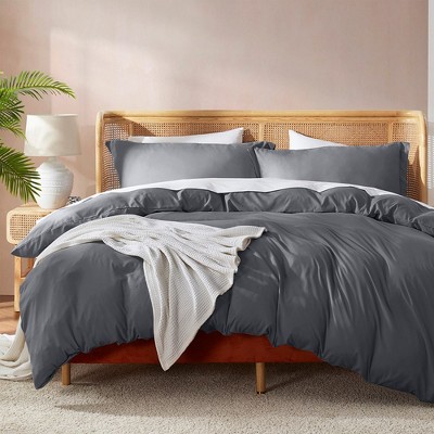 Grey Double Brushed Microfiber Queen Duvet Cover Set