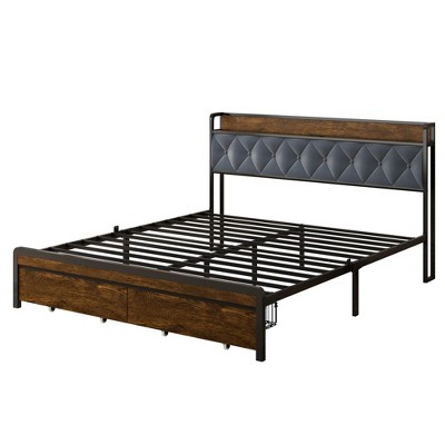 Dexmalle Metal Queen Size Platform Bed Frame with 2 Storage Drawers And ...
