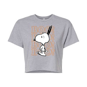 Women's - Peanuts - Boo Snoopy Scared Cropped Graphic T-Shirt - 1 of 4
