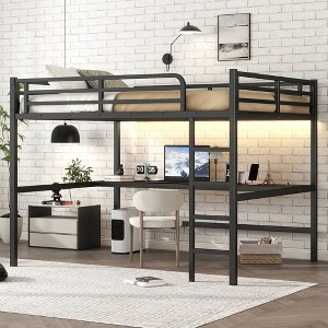 NicBex Full/Queen Size Metal Loft Bed with Charging Station,LED Lights&Desk,Space-Saving&Noise Reduced Gaming Loft Beds for Gamers,350lbs Max - 1 of 4