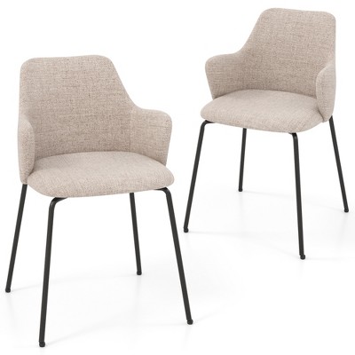 Tangkula Dining Chairs Set of 2 w/ Curved Backrest Wide Seat & Armrests