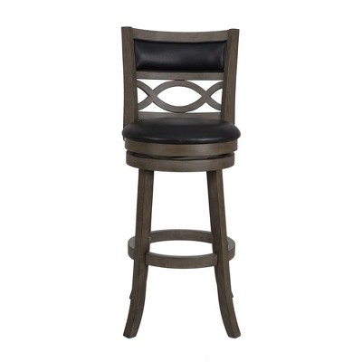 Transitional Black Wood Swivel Bar Stool with Faux Leather Seat