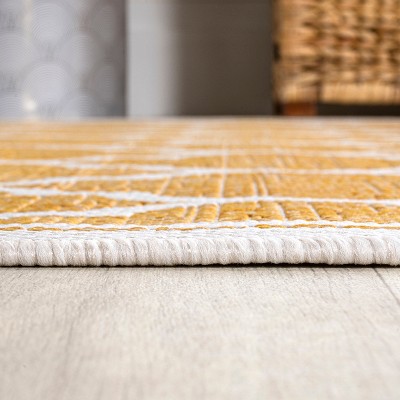 Trebol Moroccan Trellis Yellow/Cream 5' Square Synthetic Area Rug