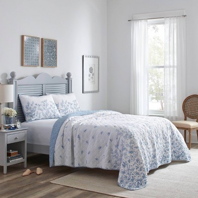 Flora Blue Reversible Cotton Twin Quilt Set