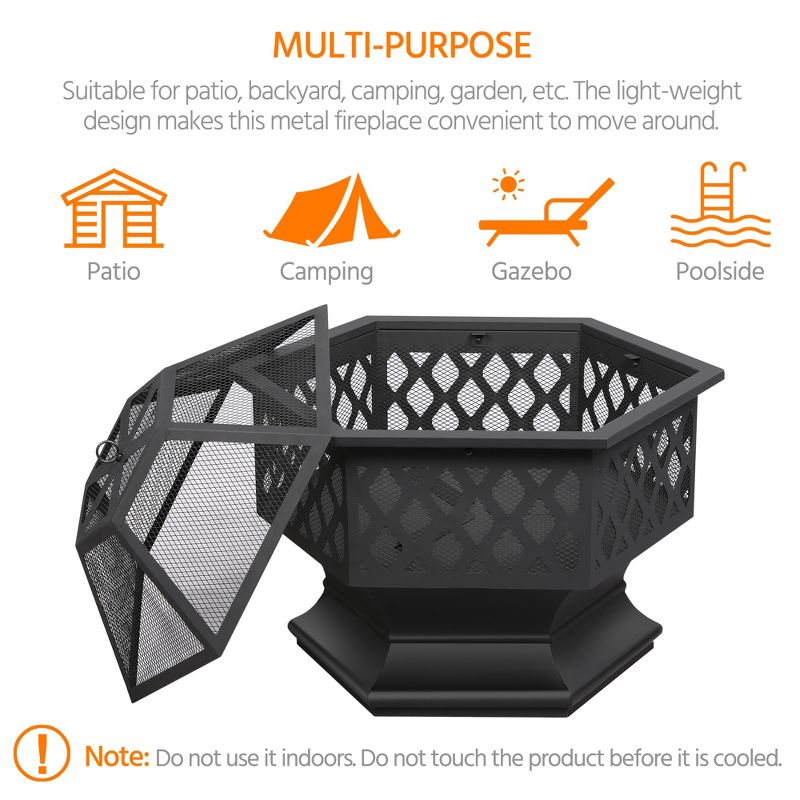 Yaheetech 24in Outdoor Hex Fire Pits Firepit Bowl with Spark Screen & Poker for Patio Backyard, 4 of 11