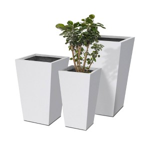 Rosemead Home & Garden 3pc Rectangular Concrete Outdoor Planter Pot Chalk White - 1 of 4