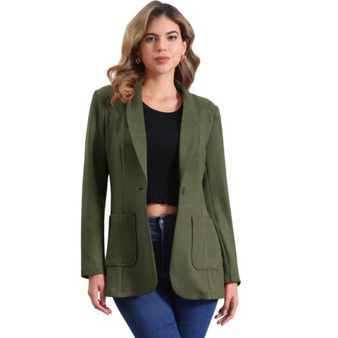 Женские пиджаки INSPIRE CHIC Lapel Collar One-Button Long-Sleeve Blazer Army Green X-Large