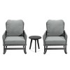Outdoor 3 Pcs Furniture Set, PE Rattan Rocking Chairs and Wooden Accent Table, Sofa Set with PE Cushions and Wooden Frame-Coolbibila - 3 of 4