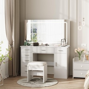 GustoWave Vanity Desk with Large Mirror and Lights, Makeup Vanity with Power Outlet, 7 Drawers & Cushioned Stool, Dressing Table - 1 of 4