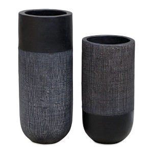 Uttermost Woven Shadow Vases Black Terracotta with Modern Woven Accents, Set of 2 - 1 of 4