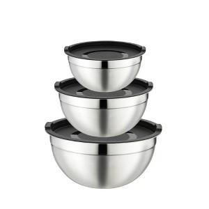 Stainless Steel Mixing Bowls with Lids, Set of 3 Durable Rust Resistant for Nonslip Nesting Mixing Bowl Set for Cooking, Baking, Meal Prep and Storage - 1 of 4