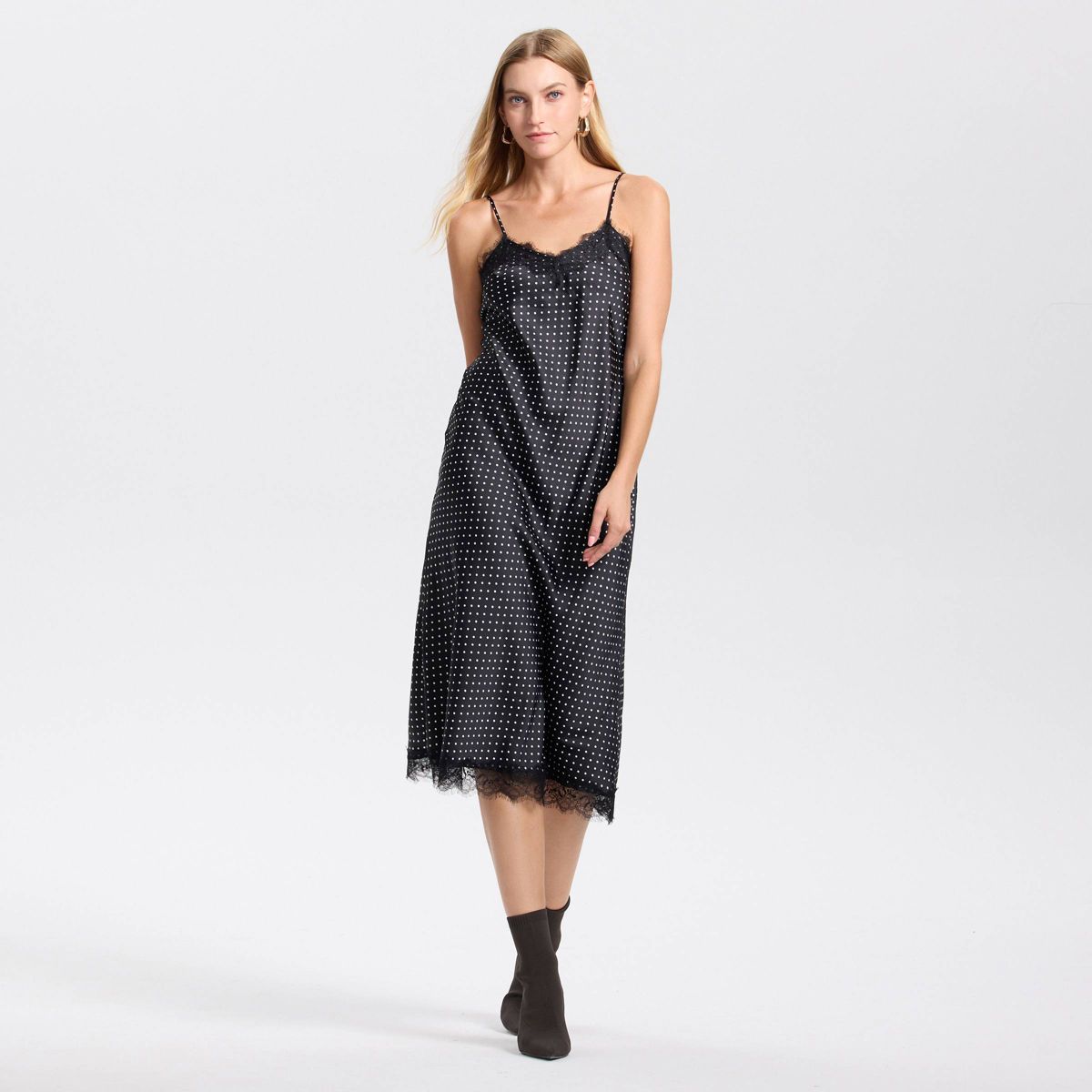Women's Sleeveless Satin Spray Midi Slip Dress - A New Day™