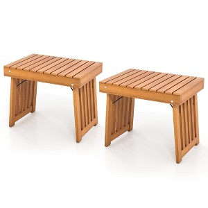 Tangkula 2PCS Outdoor Folding Side Table Patio Acacia Wood End Table w/ Slatted Tabletop - 1 of 4