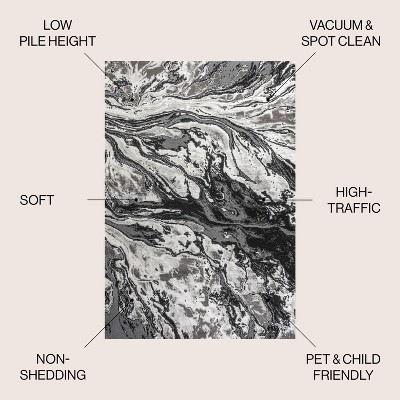 Black and Ivory Abstract Synthetic 4' x 6' Area Rug