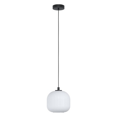 Mantunalle 8'' Black Mini Pendant with White Ribbon Glass Shade