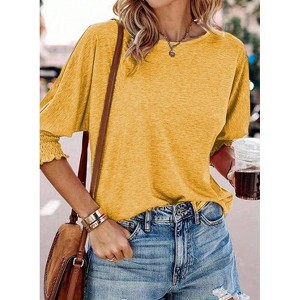 Coolmee Women Plus Size Fashion Loose Cute Crewneck 3/4 Sleeve T-Shirts Basic Business Tees Blouses Tops With Smocked Cuffs - 1 of 4