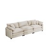 Mid-Century Modern Sofa 3-Seater Sectional Sofa with 2 Arm Pillows and 3 Throw Pillows, Light Beige Corduroy Fabric - 3 of 4