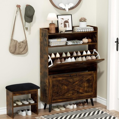Entryway Shoe Storage Cabinet with Flip Drawers & Bench
