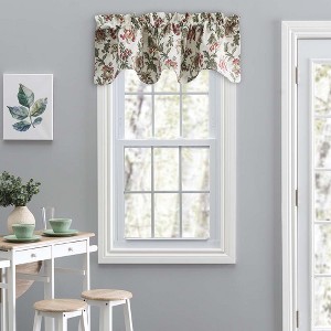 Ellis Curtain Madison Floral Design Printed Natural Ground 3" Rod Pocket Lined Scallop Valance 58" x 15" Brick - 1 of 4