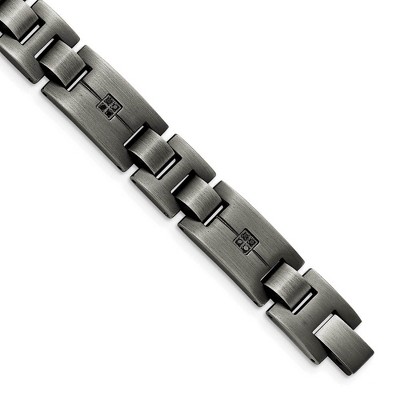 Black Bow Jewelry Mens Antiqued Brushed Stainless Steel & Black Diamond Bracelet, 9 Inch