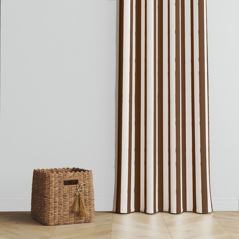 Bacati - Wide Stripes Chocolate Cotton Printed Single Window Curtain Panel, 2 of 5