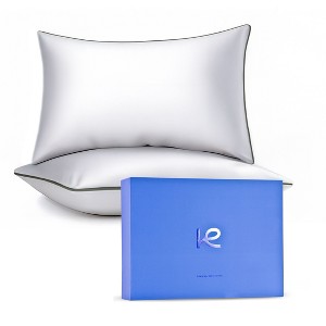 Kickoff 100% Bamboo Viscose Trimmed Pillowcases Only, Queen, Cooling Breathable, Hidden Zipper, Bedding Pillow Covers (2 Pack, 20"x30", Pewter) - 1 of 4