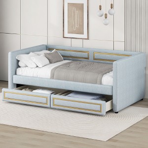 NicBex Twin/Full Size Upholstery Daybed with 2 Drawers for Bedroom,Living Room,Apartment,Blue - 1 of 4