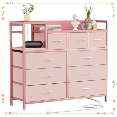 Modern TV Stand with Built-in Charging Station, 9 Drawer Bedroom Dresser