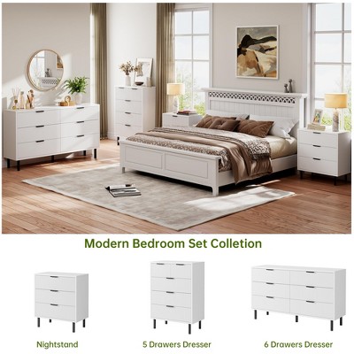 Wave Fluted Wood Dresser with 6 Drawers | Metal Legs & Handles, Modern Double Chest - Anti-Tipping for Living Room/Hallway