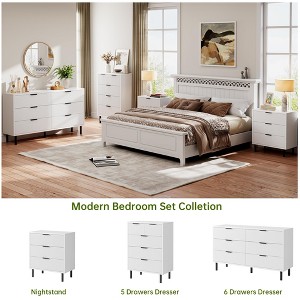 Wave Fluted Wood Dresser with 6 Drawers | Metal Legs & Handles, Modern Double Chest - Anti-Tipping for Living Room/Hallway - 1 of 4