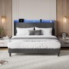 Bed Frame with Charging Station and LED Lights, Modern Platform Bed with Wooden Slats - 3 of 4