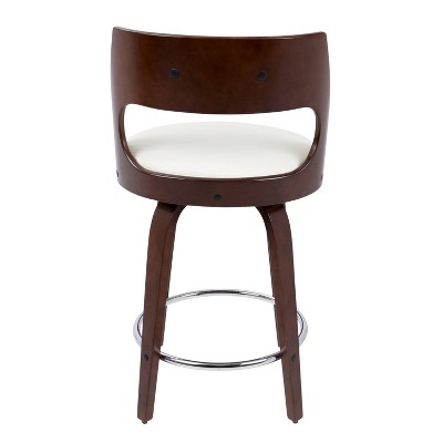 Cecina Cherry and White Leatherette Mid-Century Modern Swivel Counter Stool, Set of 2