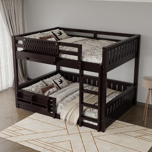 KWPZQEB Bunk Bed, Wooden Bunk Bed w/ Ladder & Safety Guardrails, Pegboard & Bookshelf, Floor Bunk Bed, No Box Spring Needed - 1 of 4