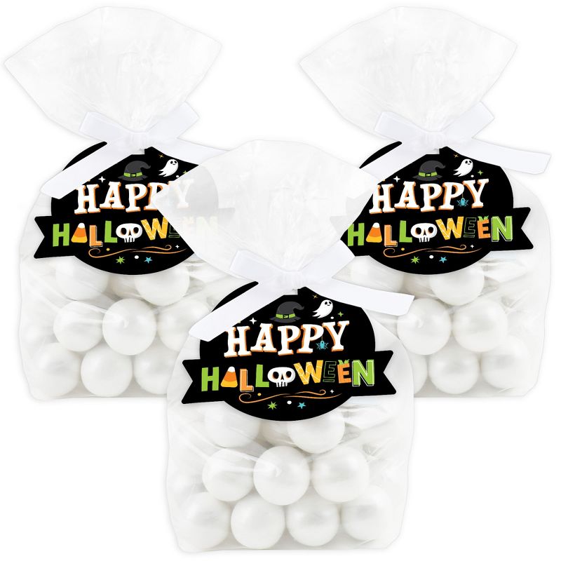 Big Dot of Happiness Jack-O'-Lantern Halloween - Kids Halloween Party Clear Goodie Favor Bags - Treat Bags With Tags - Set of 12, 1 of 9