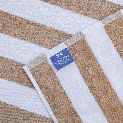 Beige and White Striped Cotton Chaise Lounge Covers, 30 x 85 in, Pack of 2