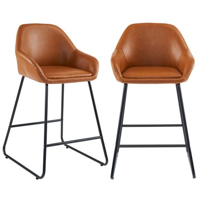 Beautyolove 24 in. Brown Faux Leather Upholstered Counter Height Bar Stool Swivel Counter Stool