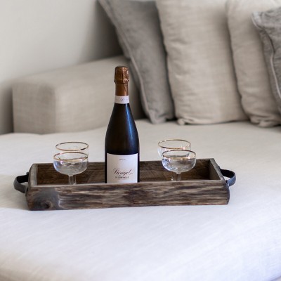 Rustic 21'' Wooden Bark Serving Tray with Metal Handles