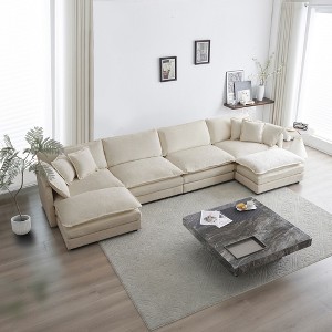 TiramisuBest Free Combination Comfy Upholstery Modular Oversized L Shaped Sectional Sofa With Reversible Ottoman, Beige Chenille - 1 of 4