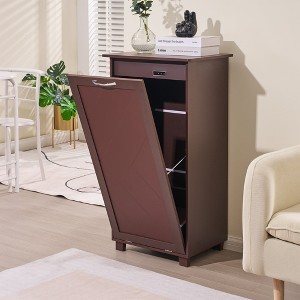 VECELO Kitchen Trash Bin Cabinet Tilt Out Storage Holder Wooden Garbage Recycling Cabinet - 1 of 4