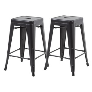 BestMassage Bar Stools Set of 2 Industrial Metal Bar Stool 24 Inch for Kitchen, Black - 1 of 4